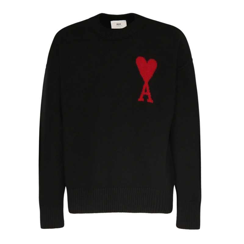 AMI Paris Logo Wool Knit Crewneck Black EKICKS