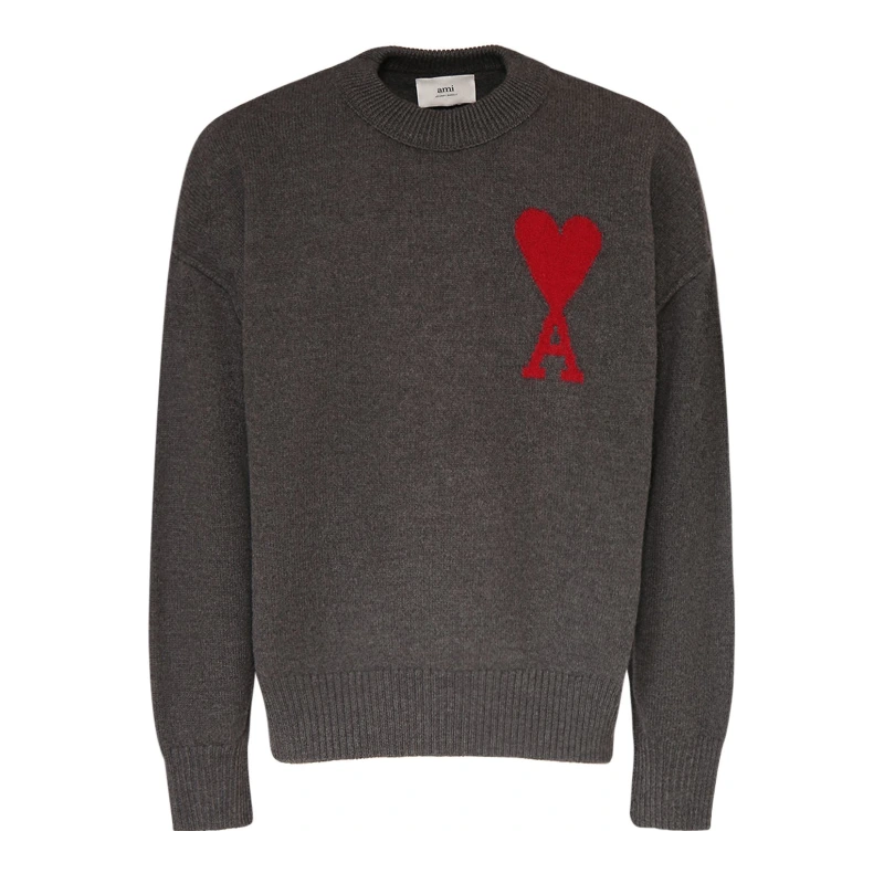 【Riya】AMIPARIS AMI Paris Logo Wool Knit Crewneck Grey – EKICKS